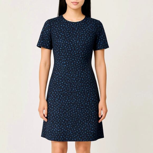 Ann Taylor Blue Geometric Print Short Sleeve Career  Mini Sheath A-line Dress 4 - Picture 1 of 6